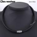 Thin Brown Black Braided Cord Rope Man Made Leather Necklace for Men Chocker Silver Color Stainless Steel Clasp 4/6/8mm LUNM09. 