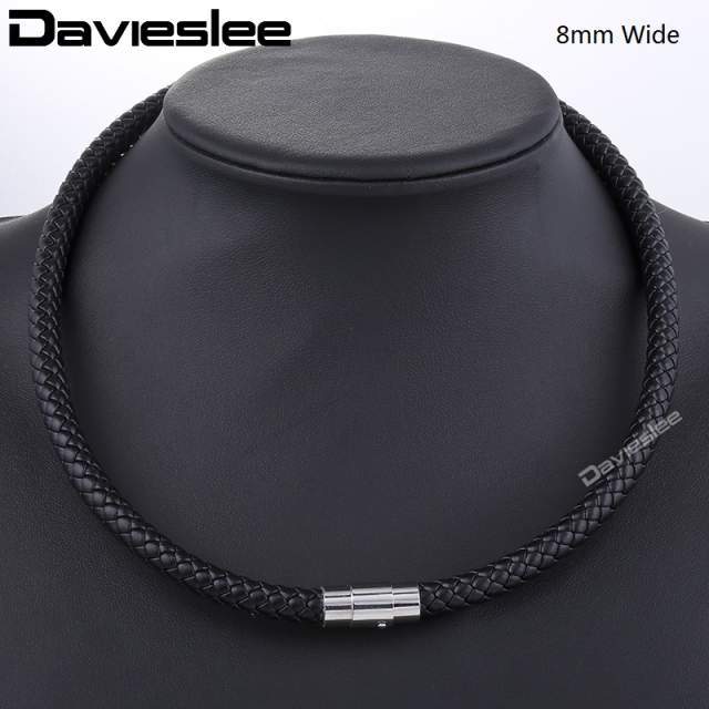 Thin Brown Black Braided Cord Rope Man Made Leather Necklace for Men Chocker Silver Color Stainless Steel Clasp 4/6/8mm LUNM09