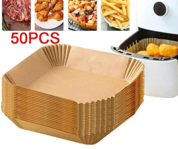 50 disposable paper liners with anti-adhesive coating for air fryer, parchment paper, and cooking paper