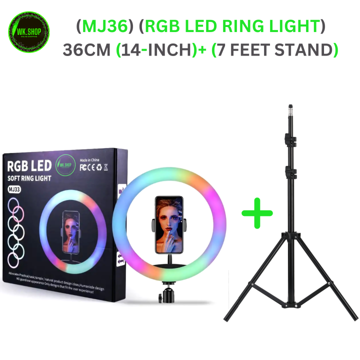 New MJ36 RGB Soft Ring LIght (36cm) Circle Photography Lighting 16 Colour Led RGB Ring Light, Phone Clip Phone Video Beauty Fill Light - Best Ring Light With Beautiful Result | Not Include Stand