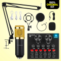 【Big Circuit】 BM800 Condenser Microphone KIT with V8 SoundCard for Studio Recording ~ Home Studio Setup for PodCasting, Live Streaming, Gaming, Singing, ASMR with Mic Suspension Adjustable Scissor Arm, XLR Cable, Shock Mount & Pop Filter ~ FunBug. 