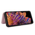 (Ready Stock)For Samsung Galaxy XCover Pro Carbon Fiber Texture Magnetic Horizontal Flip TPU + PC + PU Leather Case with Rope & Card Slot(Brown). 