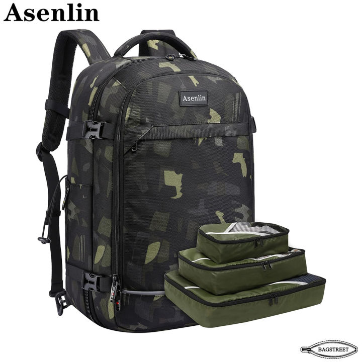 Asenlin 40L Backpack for Travel, Flight Approved Luggage Water Resistant Laptop Backpack, Fits 15.6-17 Inch Notebook, Durable Backpack With 3 Packing Cubes