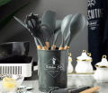 12Pcs-Silicone Kitchenware Set Kitchen Utensils Cooking Sets Non-stick Spatula Silicone Kitchen Tools with Wooden Handle Heat Resistant Non-Toxic BPA Free. 