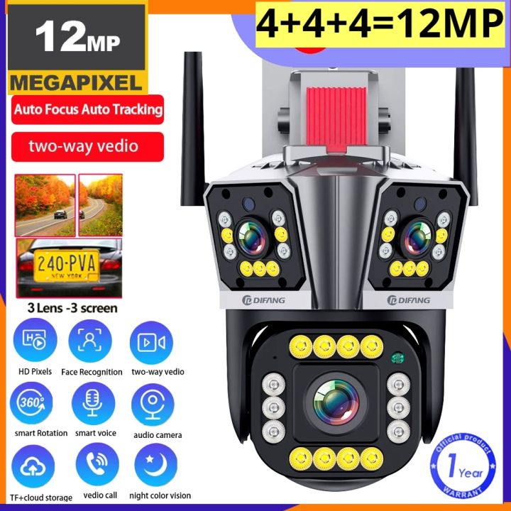 12MP 4x4x4Dual Lens Ultra HD IP Camera WIFI Outdoor Dual Screen Webcam Smartphone 4K Waterproof PTZ CCTV Camera Security Protection V380