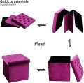 Purple Velvet Ottoman Storage Boxes Folding Stool Soft Cushion Footrest Toy Storage Box Seat for Living Room Poofy Foot Stool,38x38x38cm. 