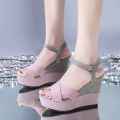 Women Ladies Mixed Colors Buckle Peep Toe Wedges Casual  platform wedge sandals fish mouth waterproof shoe. 