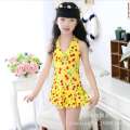 Korean version of children's one-piece bikini, cherry patterned skirt style for older children, skin friendly, comfortable, and high elastic swimsuit. 