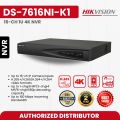 HIKVISION DS-7616NI-K1 16-ch 1U 4K NVR Network Products Network Video Recorders Pro Series (All)-Up to 160 Mbps incoming bandwidth NVR-H.265+/H.265/H.264+/H.264 video formats Supported NVR-Up to 16-ch IP camera inputs NVR. 