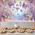 Butterfly Backdrop Wedding Cake Smash Purple Banner Flower Pink Background for Birthday. 