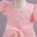 Kids Girl’s Tulle Dress, Short Sleeve Crew Neck Flower Bowknot Patchwork Dress for Party Stage Show. 