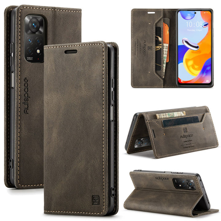 lthmy for Xiaomi Redmi Note 11 Pro 5G/4G Vintage Leather Flip Cover Stand Magnetic Closure Shockproof Protective Case