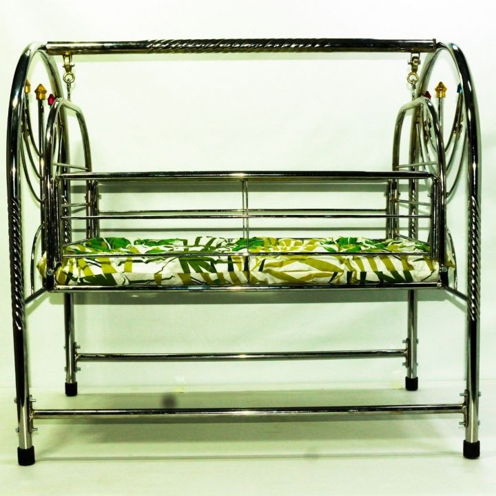 Born Baby Folding Swinging Metal Chrome with Dolly Frame Cradle