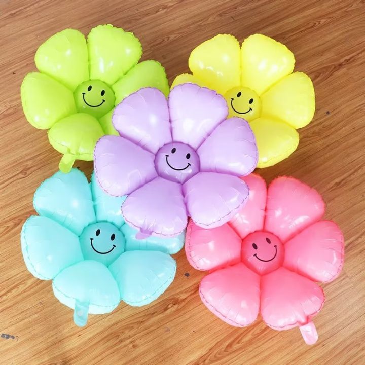 MULTICOLORS SMILEY FLOWERS FOIL BALLOONS PACK OF 5 FOIL BALLOONS