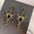 【New Innovation】Retro Black Sparkling Diamond Earrings in Trendy Hip-Hop Personality Vintage Style Triangle Earrings quality]. 