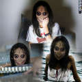 CAS Zombies Skeleton Momo Scary Challenge Games Evil Latex Mask with Long Hair Halloween Costume Party Props 7.26. 
