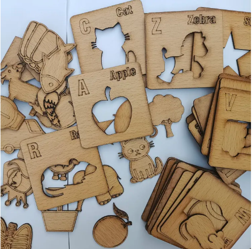 Kids Wooden Drawing Stencils Kit  inner +Outer] With Puzzle | Plzpapa