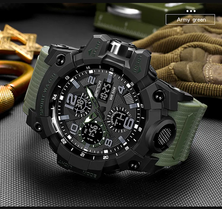 SANDA Men Watch Sports Waterproof Watch Super Bright Fashion Luxury LED Outdoor Analog Military Multi function Men Watch Daraz.pk