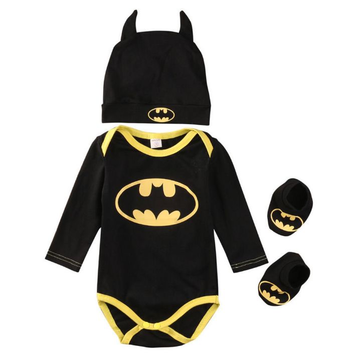 Cute Batman Newborn Baby Boys Infant Rompers+Shoes+Hat 3Pcs Outfit Clothes Set