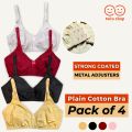 Twin Shop Pack of 4- Cotton Bra for Women Girls| Non Padded Ladies Brazier| Irani Bra - Bra For Girls. 