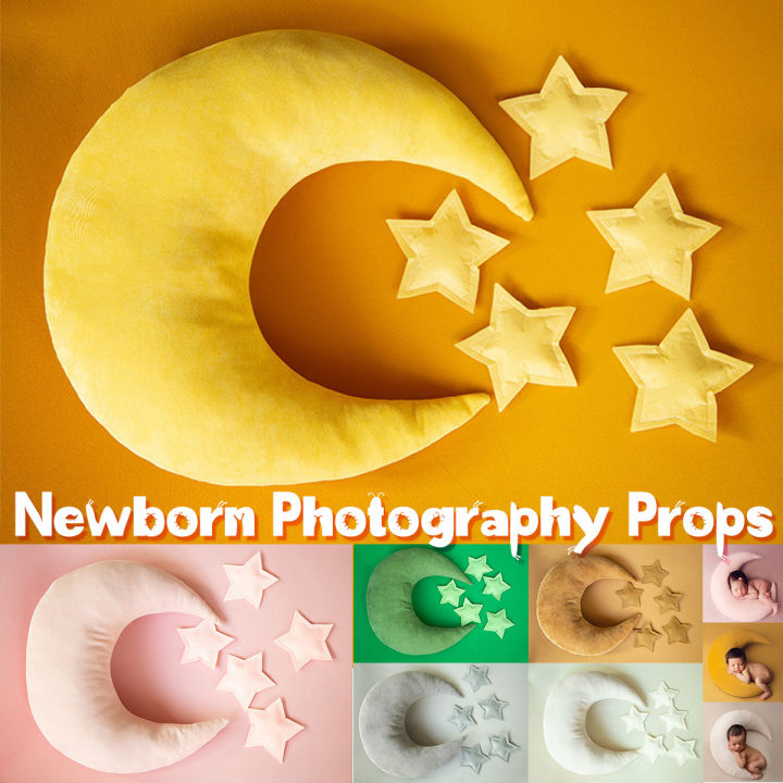 Newborn Baby Photography Props Moon-shape Pillows With Stars Full-moon Baby Photo Shoot Accessories