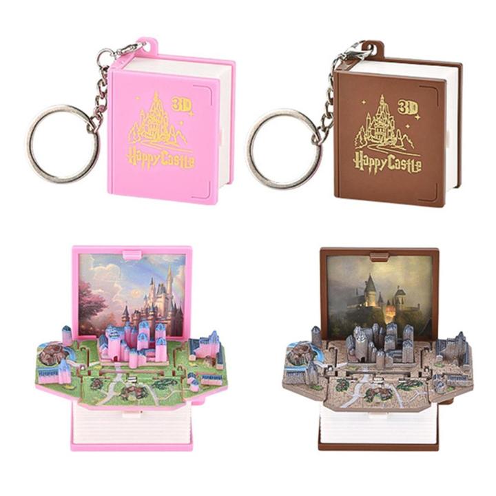 3D Three-dimensional Castle Dinosaur Book Keychain Folding Castle Dinosaur Book Keychain Castle Dinosaur Pendant Keychain Children's Party Gift Creative Toys Conbo