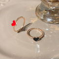 Europe and America ins Drop Oil Love Ring Set Japanese and Korean Simple Metal Peach Heart Ring 2 Set Personality Couple Couple Rings. 