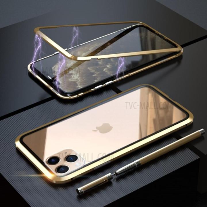 Luxury Iphone 11 Pro Max Back Tempered Glass Magnetic Case Metal