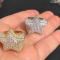 luxury Iced Out Hip Hop Five-pointed Star Rings 18K Gold Plated Women Men Finger Ring Wholesale Rapper rhinestone ring Jewelry. 