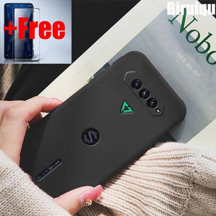 (Free Tempered Glass)Biruiqu For Xiaomi Black Shark 4 4 Pro Shockproof Anti Slip Soft TPU Sandstone Matte Back Case Cover