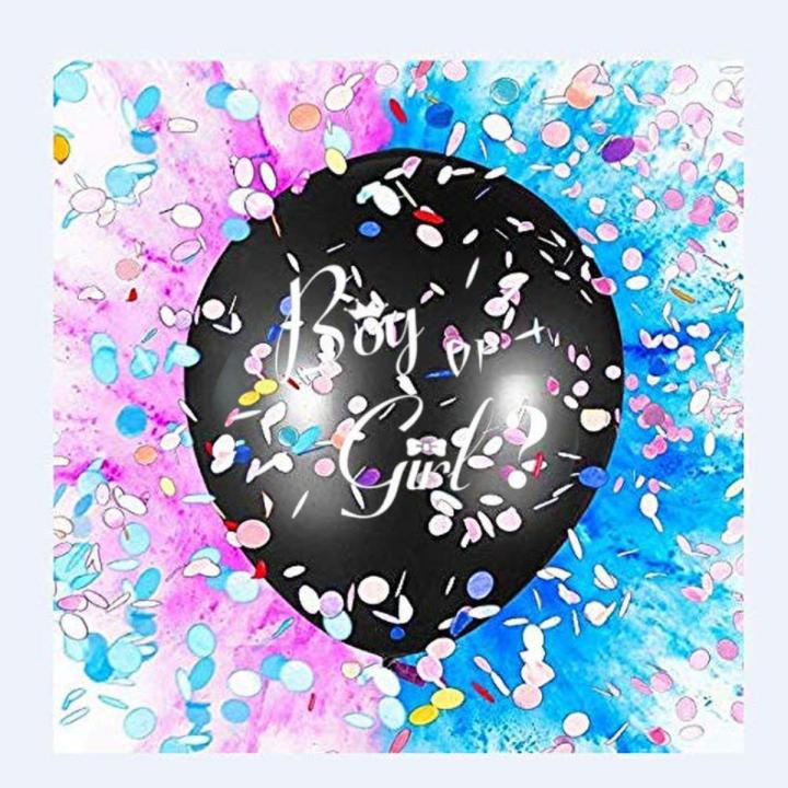 Baby Gender Reveal Confetti Balloon - 36 Inch Big Black Balloons x1with Pink and Blue Confetti Packs for Boy or Girl - Baby Shower Gender Reveal Party Supplies Decoration Kit