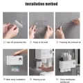 Dustproof with Super Sticky Suction Pad Wall Mounted Toothbrush Holder and Automatic Toothpaste Dispenser. 