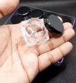 Pack of 12 Empty Cosmetic Containers 10gram Black Cap With outer Acralic Box - Square Shape Mini Plastic Empty Bottle - Makeup Face Cream Pot Jar Refillable Cosmetic Sample Bottles. 