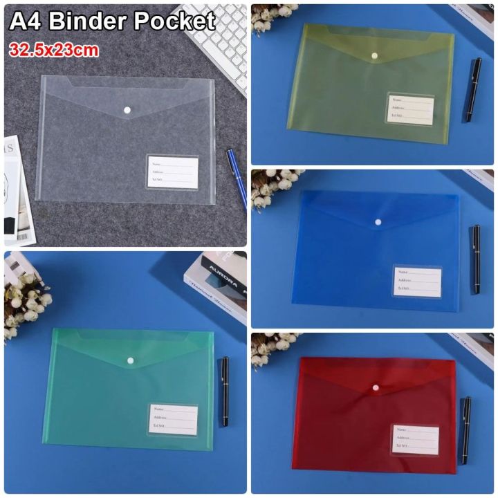 1Pcs New with Label Pocket A4 Binder Pocket Clear Snap Button Document ...