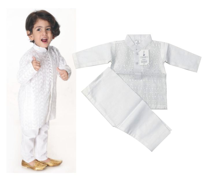 kids Chikankari Cotton Kurta Pajama Set