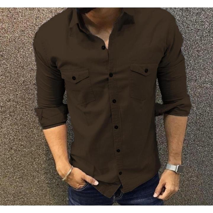 Coffee Brown Double Pocket Casual Shirt