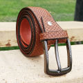 Double Sided Crocodile Style Mustard Men's Leather Belt. 