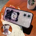 For OPPO F21 Pro 5G / F21 Pro 4G Back Cover with 3D Bear Hidden Stand Bracket Luxury 6D Gradient Shiny Plating Glitter Women Phone Case Clear Soft Silicone Protective Cases Pouch Girls. 