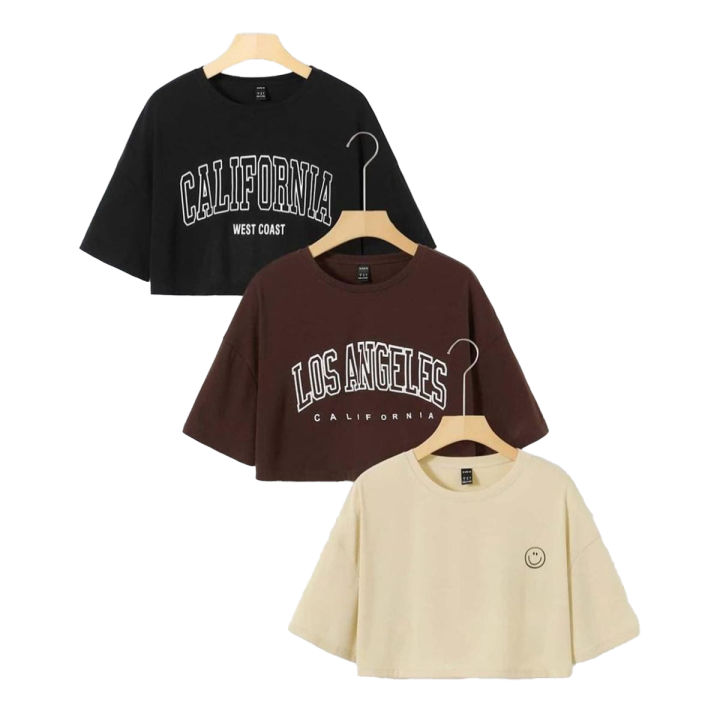 New Trendy Pack of 3 Crop Top Printed Half Sleeves T-Shirt For Girls, Soft, comfy and stretchy - Stylish and Versatile