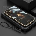 For Realme C25Y C21Y Back Cover with Hand Strap Luxury Shiny 6D Plating Maple Leaves Pattern Protective Case Square Bumper Soft Silicone Mobile Phone Cases. 
