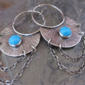 Vintage Moon Blue Stone for Women Sier Color Dangle Earrings Jewelry. 