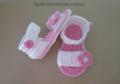 Cinderella Pink Flower Woolen Handmade Crochet Baby Summer Sandal. 