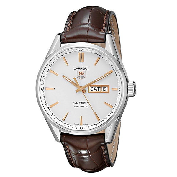 Tag Heuer Carrera Calibre 5 Brown Leather Strap White Dial  Automatic Watch for Gents - WAR201DFC6291