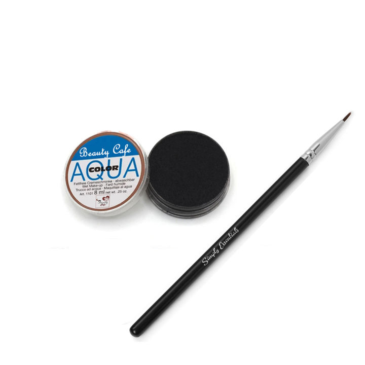 Black Color Mate Beauty Cafe Aqua Cake Eyeliner With Brush - Eye Liner EyeBrow Brushes - Makeup