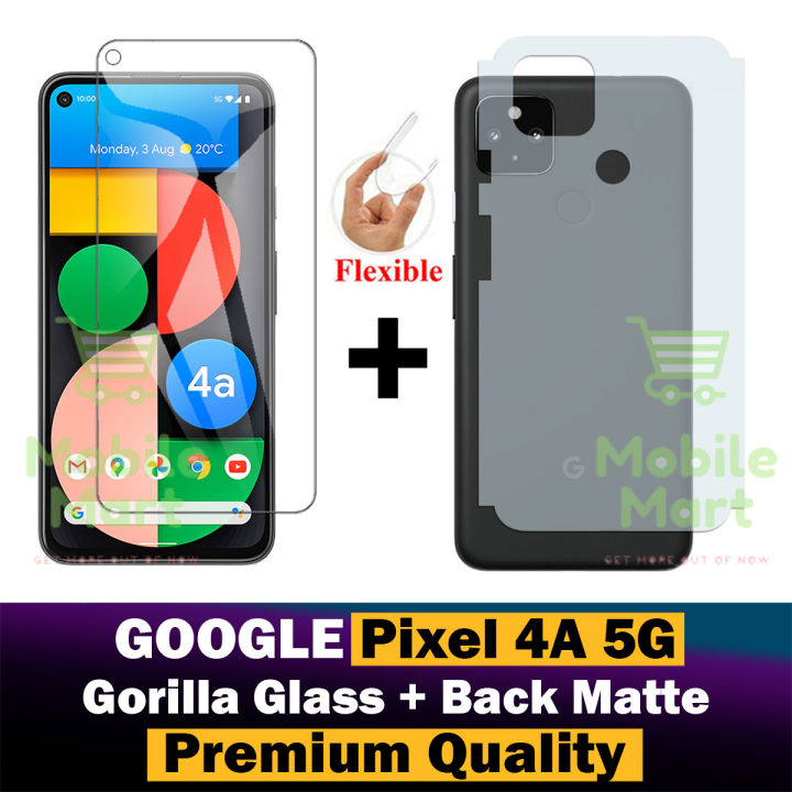 Google Pixel 4A 5G Unbreakable Gorilla Flexible Nano Glass Premium High Quality Screen Protector + Back Protector Carbon Fiber Matte Soft Skin Sheet For Google Pixel 4A 5G