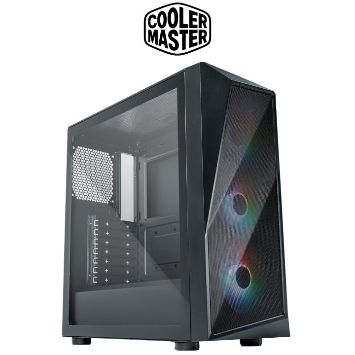 Cooler Master CMP 520 ARGB ATX PC Case 3 Fans Included Mid-Tower Asymmetrical Crystal Front Panel Design, Mesh Front Panel, Tempered Glass Panel