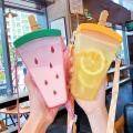 320ml Plastic Water Bottles Cute Watermelon Ice Cream Water Bottle With Straw Bottle Anti-fall Portable Popsicle Ice Pop Cup Kid. 