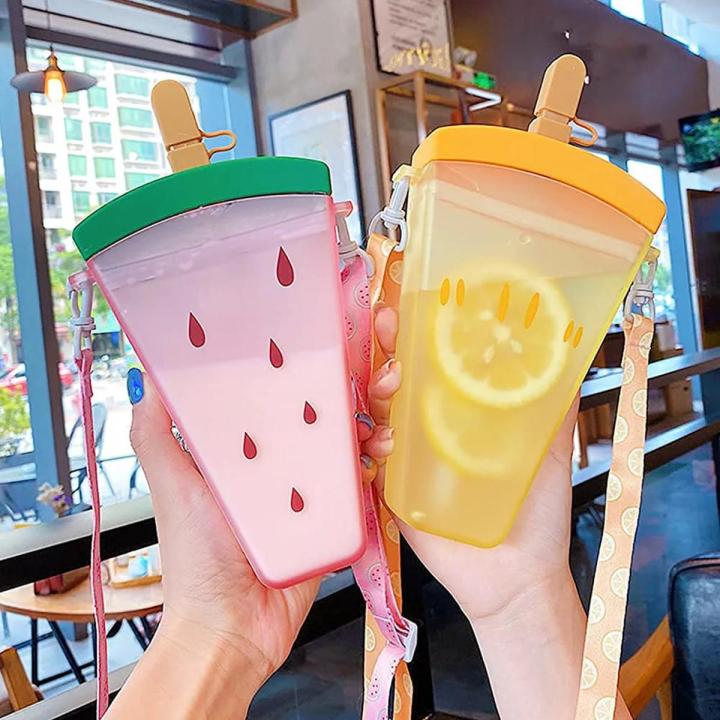 320ml Plastic Water Bottles Cute Watermelon Ice Cream Water Bottle With Straw Bottle Anti-fall Portable Popsicle Ice Pop Cup Kid