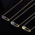 Paper Clip Safety Pin Pendent Necklace For Women Tiny Multicolor Cubic Zirconia Style Necklaces Choker Charm Jewelry. 