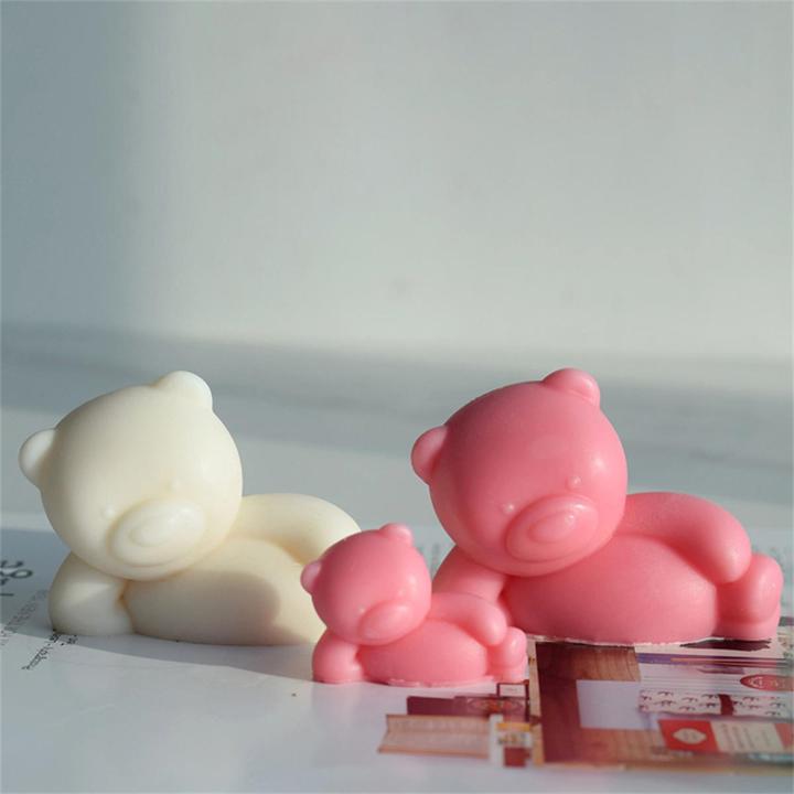 Side Sleeping Bear Scented Candle Silicone Mold Diy Aroma Plaster Handmade Soap Cake Chocolate Decoration Mold